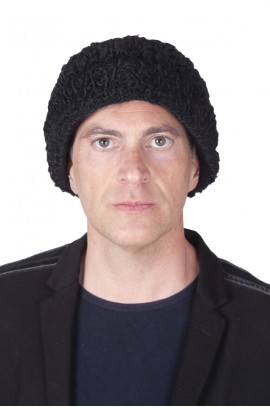 Black Persian Karakul fur hat. Hat with turned-up brim, double-sided fur